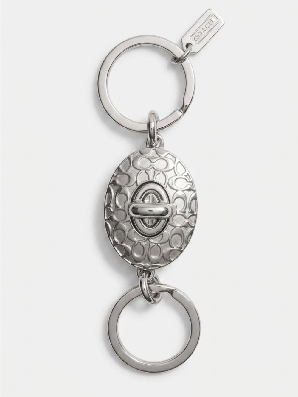 NEW: COACH Silver Signature Oval Turnlock Key & Card Holder